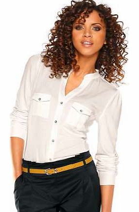 Shirt style blouse with a mandarin collar, rounded hem, two top pockets plus long sleeves with cuffs. Heine Blouse Features: Fitted Washable 95% Viscose, 5% Elastane Length approx. 60 cm (24 ins)