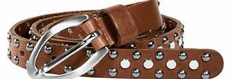 Textured leather belt with a multitude of metal studs and sequins. Heine Belt Features: Metal buckle Width approx. 2 cm ( ins)