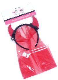 Dare to be naughty in this set of devil horns and a red bridal veil. You are getting married soon so