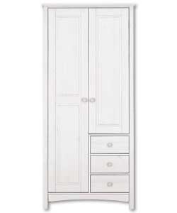 Solid pine (except backs and drawer bases) in a white finish. Metal handles.Solid pine hanging