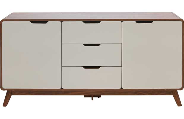 This Large 3 Door and 3 Drawer Sideboard by Holstebro offers a contemporary style with lots of functionality. Its unique appearance of two tone wood makes this a charming piece of furniture. The spacious door compartments which include internal shelv