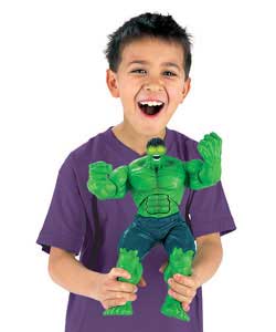 12in Hulk figure with light up eyes and sound effects.Squeeze his legs together to make him roar and