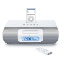 img alt= i-Luv White Stereo Audio Alarm Clock for iPod  src=http://img.