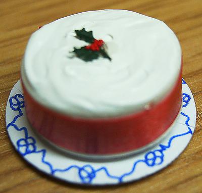 Iced Christmas Cake with Sprig of Holly