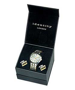 Unbranded Identity London Gents Two Tone Watch and Cuff Links Gift Set