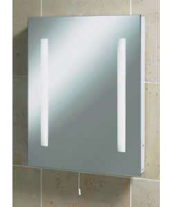 Highly polished mirror with two rectangular light slits.Light pull cord on/off switch.Dual voltage s
