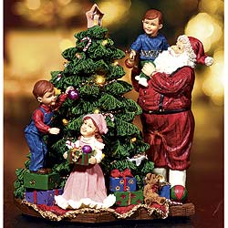 Who better to help the children decorate the family tree than Father Christmas? Illuminated by tiny