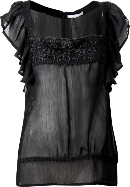 Frill sleeve chiffon blouse with embellishment 100 Polyester. Length 58cms.