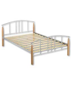 Silver and beech bedstead.Overall size (H)88, (W)161, (L)213 cm. Packed flat for home assembly