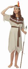 This costume is just sioux good. Includes beige dress, waistband and feathered head piece. One size 