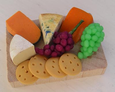 1:12 Scale Individually Handcrafted Cheese Board with a selection of cheeses made by Linda Cummings
