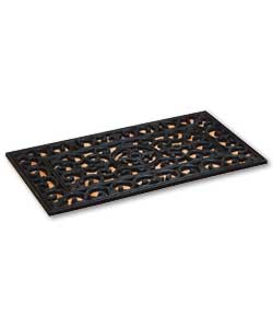 This heavy rubber doormat adds iron effect scrollwork to any doorway.Extremely durable and easy to