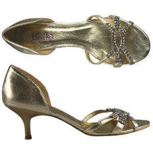 A pretty party sandal from Jones Bootmaker. An open sided sandal with Diamante style stones onto str
