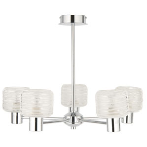 5 light fitting with clear shades decorated with spun glass. Matching floor lamp available