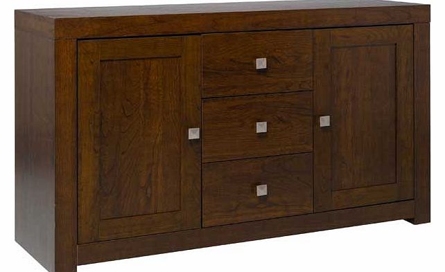 This modern sideboard will look great either by itself or as part of our larger Jamal collection. Complete in a rich oak effect with stylish. silver-coloured square handles the chunky sideboard will complement a contemporary home with a minimalist fe
