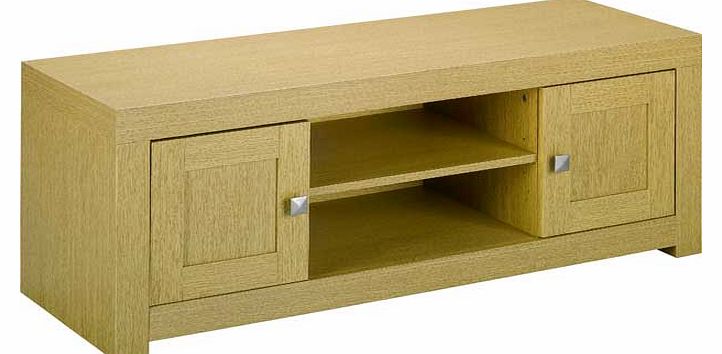The Jamal TV unit is both chunky and sturdy with an abundance of space to accomodate your home entertainment system in a neat and presentable fashion. Complete in a light oak effect with stylish. silver-coloured square handles to complement and trans