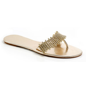 Metallic flip flop with round toe and toe post. The Jaspar2 features a diamante encrusted wide strap