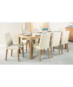 Javia Oak Extending Table and 4 Faux Leather Chairs