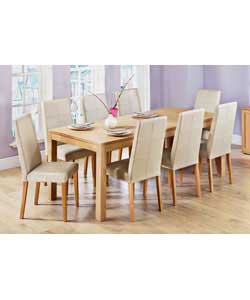 Javia Oak Extending Table and 8 Jessica Cream Leather Chairs