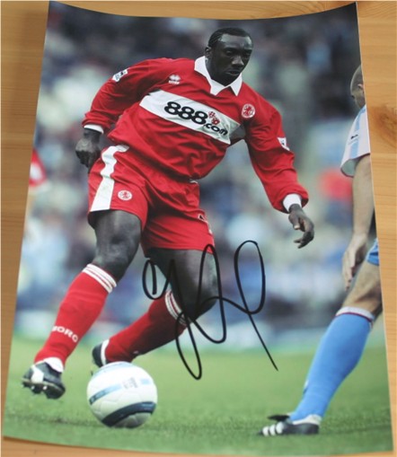 JIMMY FLOYD HASSELBAINK SIGNED 9 x 6.5 PHOTOGRAPH