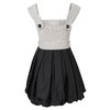 Pinafore style stripe and colour block with bubble hem, sash and back button detail. Washable. Nylon
