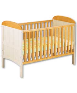Solid wooden cot.3 position base.Fixed side rails