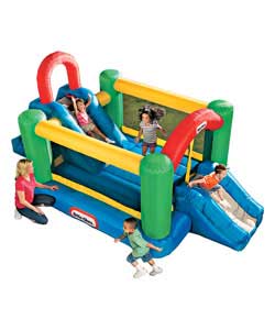 Huge inflatable gym. Contains a large climbing wall that leads to 4ft slide into bouncer.Includes 2 