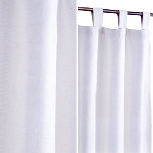 Textured tab top curtains in a bleached natural to