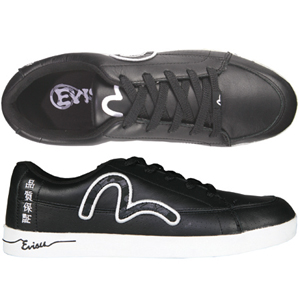 A trainer style from Evisu. With a chunky white sole unit, punched detail to leather and large Evisu