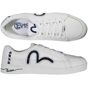 A trainer style from Evisu. With a chunky sole unit, punched detail to leather and large Evisu logo.