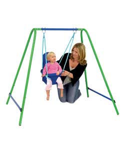 Durable powder coated steel frame and ground pegs for extra support. Fully assembled nursery seat wi