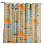 A pair of lined pencil pleat curtains featuring a printed dino design.  These curtains are ideal