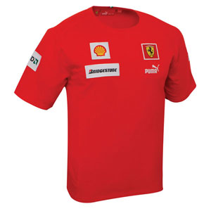 The Ferrari Puma kids team T-shirt has classic Ferrari style and features team sponsors and logo bad