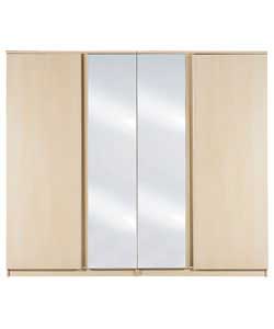 Kolari Maple 4-Door Wardrobe with 2 Mirrors