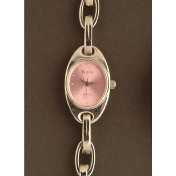 Fabulous Kula qulaity quartz watch. Stunning silver stainless steel backed pink oval face with