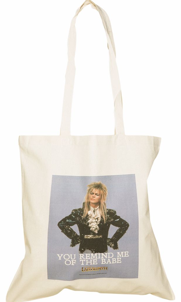 This canvas tote bag features a print of the legendary David Bowie as Jareth and inspired of course by his famous Dance Magic Dance moment in the classic 80s movie, Labyrinth. All together now... You remind me of the babe What babe? The babe with the