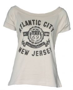 Ladies Cap Sleeve Off the Shoulder Top with Atlantic City Print