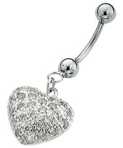 Unbranded Ladies Ice Stainless Steel Cubic Zirconia Heart Body Bar