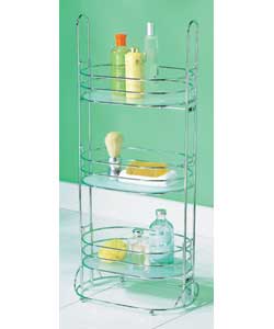 3 tier chrome caddy with frosted glass shelves. Si