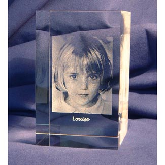 This is one large chunk of glass! We engrave your photograph in the middle with your 1 line chosen