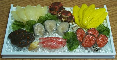 Large Selection of Fish on Iced Marble Slab