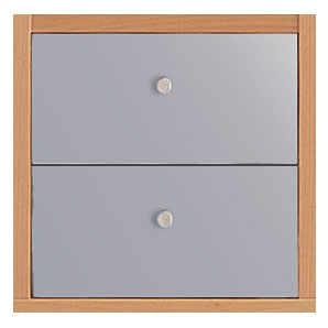 Cube-shaped, two drawer unit that slots into both