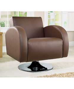 Smart and stylish leather swivel chair with silver coloured metal base.Corrected grain leather on