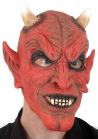 The Prince of Darkness. Satanic red devil mask with horns and pointy ears