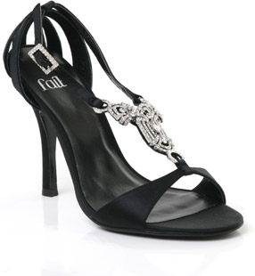 Gorgeous T-bar satin sandal with diamante encrusted buckle and jewel detail. With its high stiletto 