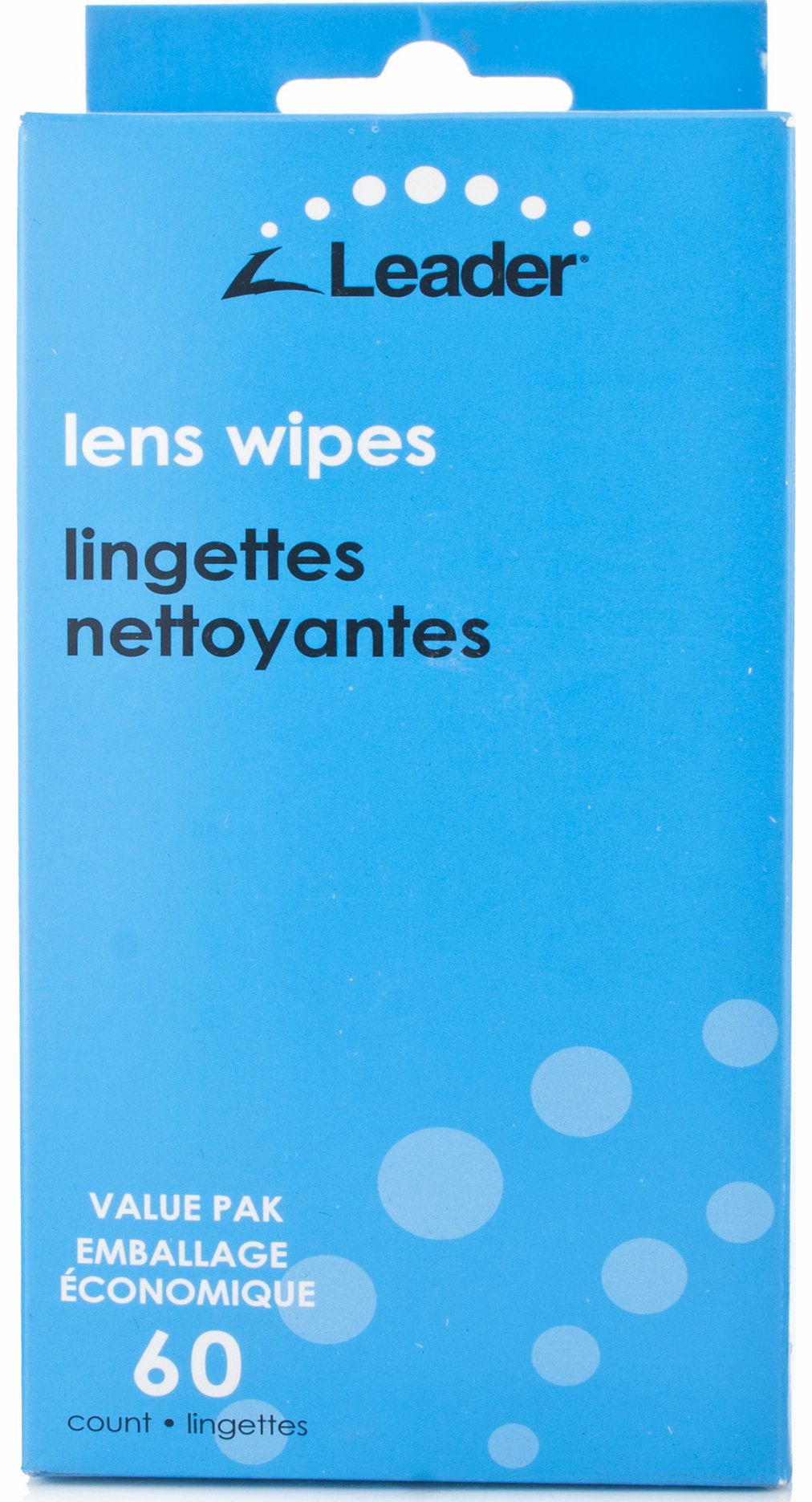 Leader Lens Wipes. These are Cleaning Towelettes by Leader have an anti-static and anti-fog formula that keeps safety glasses, goggles, face shields and computer screens clean and lint free. The Leader lens cleaning towelette box has a pull out tray 