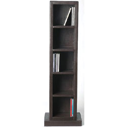 Stylish retro shelves in finely stitched high quality brown leather for holding up to 100 CDs