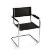 Black leather faced, chrome frame director style chair. Seat Height 435mm, Seat Depth 400mm, Seat