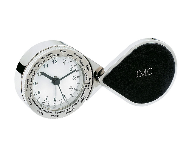 Unbranded Leather/Stainless Steel Travel Clock, Black - Pers