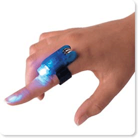 The LED Finger Torch is tiny, but wih an ultra-bright blue LED, the torch straps onto a finger with 